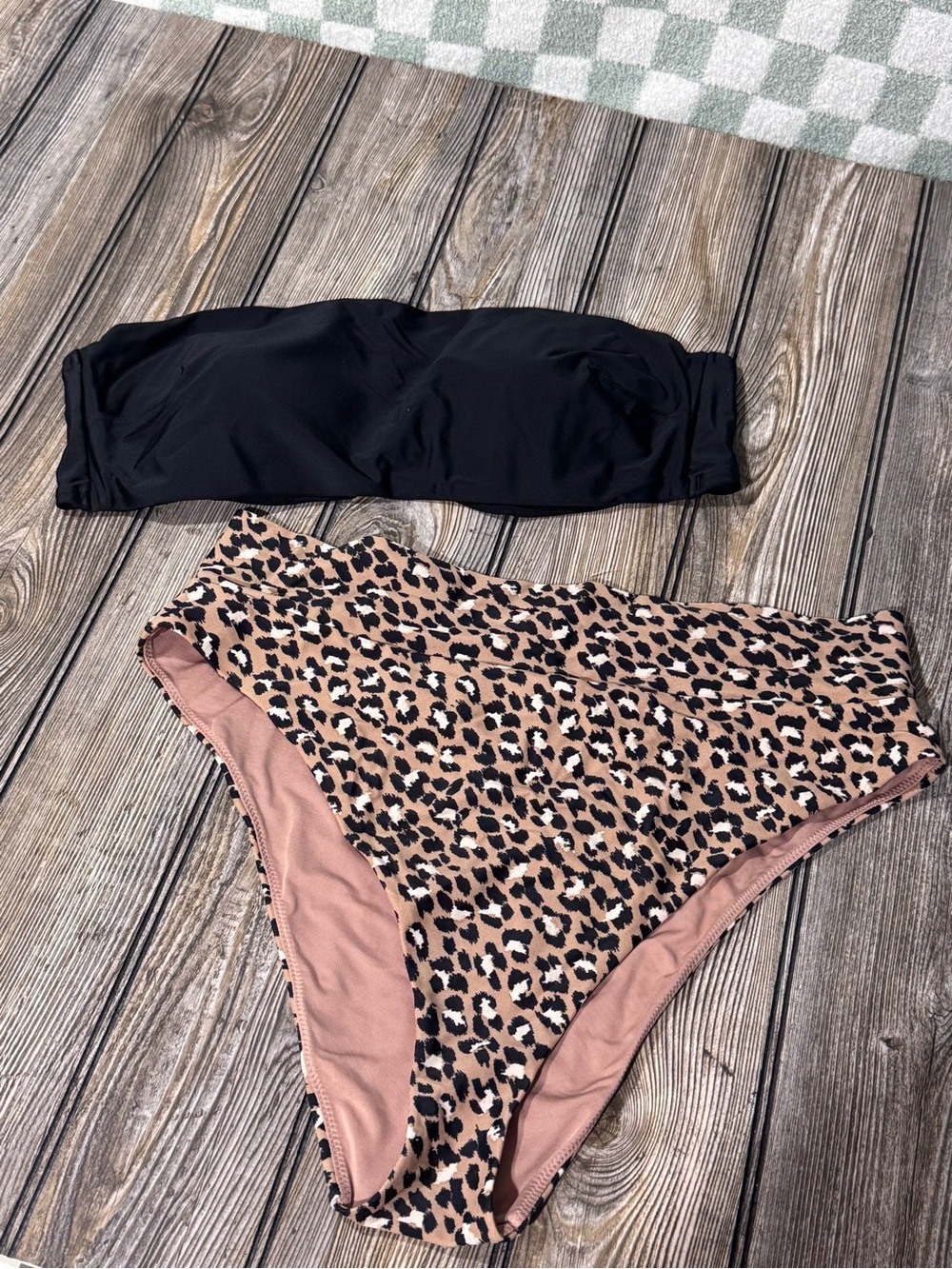 aerie Black Bandeau with Leopard High-Waist Bottoms